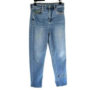 American Eagle Mom Jeans sz 4 Stretch Whiskered Embroidered Blue